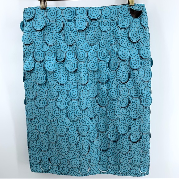 Sevier Skirts custom skirt, aqua and brown swirls with cutouts - Picture 2 of 8